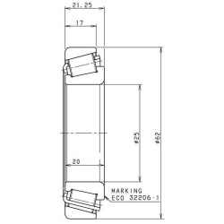 EC.35483 SNR Łożysko stożkowe - Łożysko skrzyni biegów 25x62x21