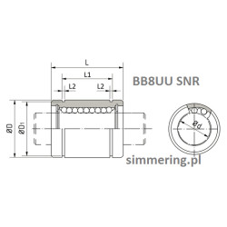 BB8UU SNR Linear Ball Bushing – 8x15x24 mm, Double-Sealed