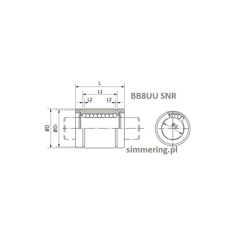 BB8UU SNR Linear Ball Bushing – 8x15x24 mm, Double-Sealed