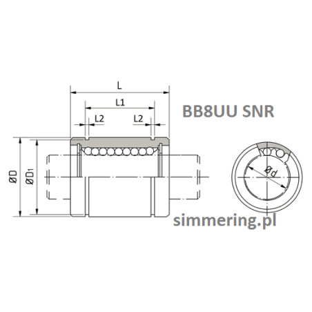 BB8UU SNR Linear Ball Bushing – 8x15x24 mm, Double-Sealed