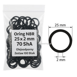 O-Ring 25x2 NBR 70 ShA – nitrile rubber seal, pack of 100 pcs, oil and grease resistant