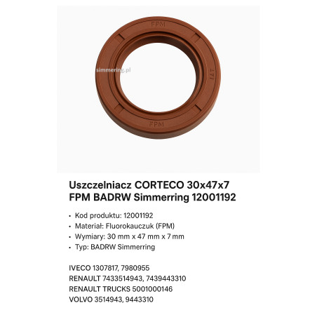 Uszczelniacz-CORTECO-12001192-FPM-BADRW-Simmerring-30x47x7
