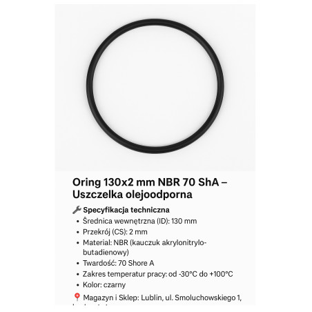 Oring 130x2 mm NBR 70 ShA – Uszczelka olejoodporna
