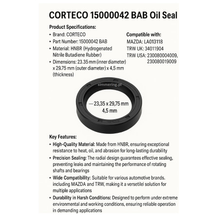 Uszczelniacz CORTECO 15000042 BAB Simmerring 23,35x29,75x4,5 HNBR