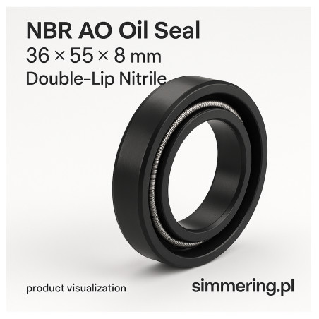 NBR AO Oil Seal 36×55×8 mm – Double-Lip Nitrile with Garter Spring – simmering.pl product visualization