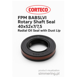 CORTECO 12001840 FPM BABSLVI 40x52x7/7.5 Radial Oil Seal with Dust Lip – product visualization by simmering.pl