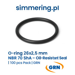 Oring 26x2,5 mm NBR 70 ShA – Uszczelka olejoodporna | Opakowanie 100 szt. | GRN – simmering.pl