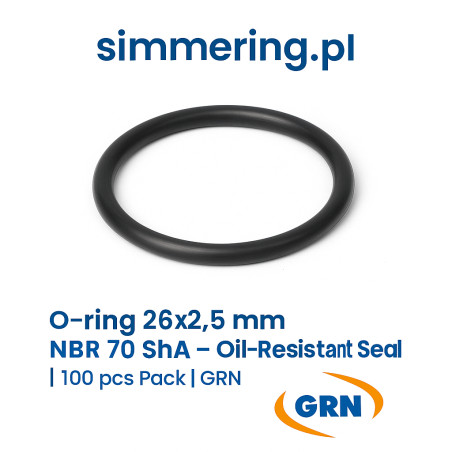 Oring 26x2,5 mm NBR 70 ShA – Uszczelka olejoodporna | Opakowanie 100 szt. | GRN – simmering.pl