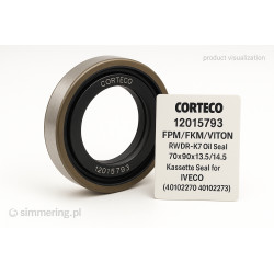 Rotary Shaft Seal CORTECO 12015793 FPM/FKM/VITON RWDR-K7 Oil Seal 70x90x13.5/14.5 – Kassette Seal for IVECO (40102270, 40102273)