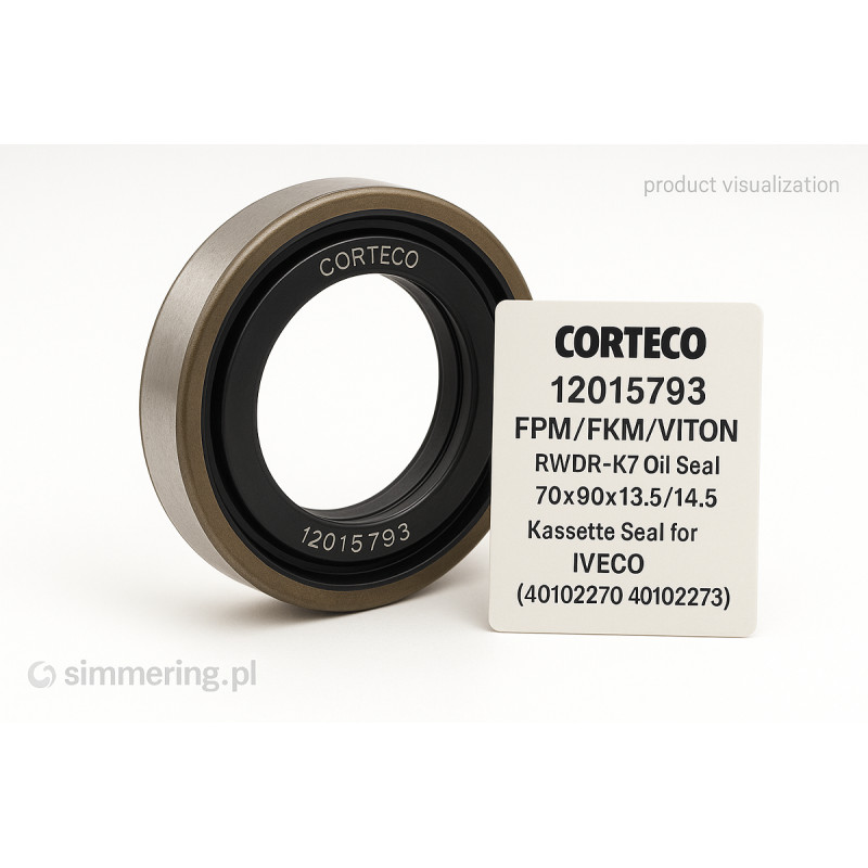 Uszczelniacz CORTECO 12015793 FPM/FKM/VITON RWDR-K7 Simmerring 70x90x13.5/14.5 – IVECO (40102270, 40102273)