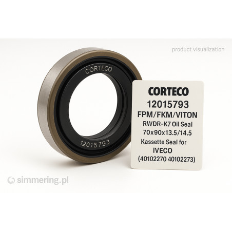 Rotary Shaft Seal CORTECO 12015793 FPM/FKM/VITON RWDR-K7 Oil Seal 70x90x13.5/14.5 – Kassette Seal for IVECO (40102270, 40102273)