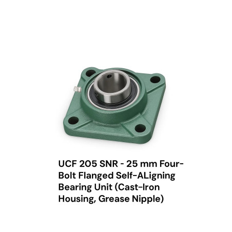 UCF 205 SNR – 25 mm Four‑Bolt Flanged Self‑Aligning Bearing Unit (Cast‑Iron Housing, Grease Nipple)