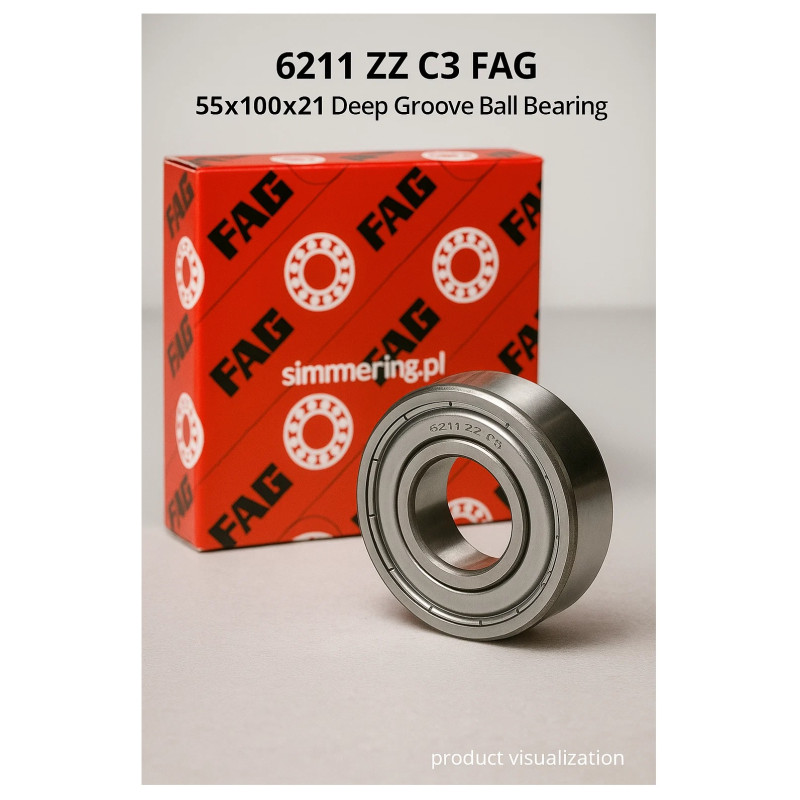 Łożysko kulkowe uszczelnione FAG 6211 ZZ C3 55×100×21 mm – podwójne metalowe osłony