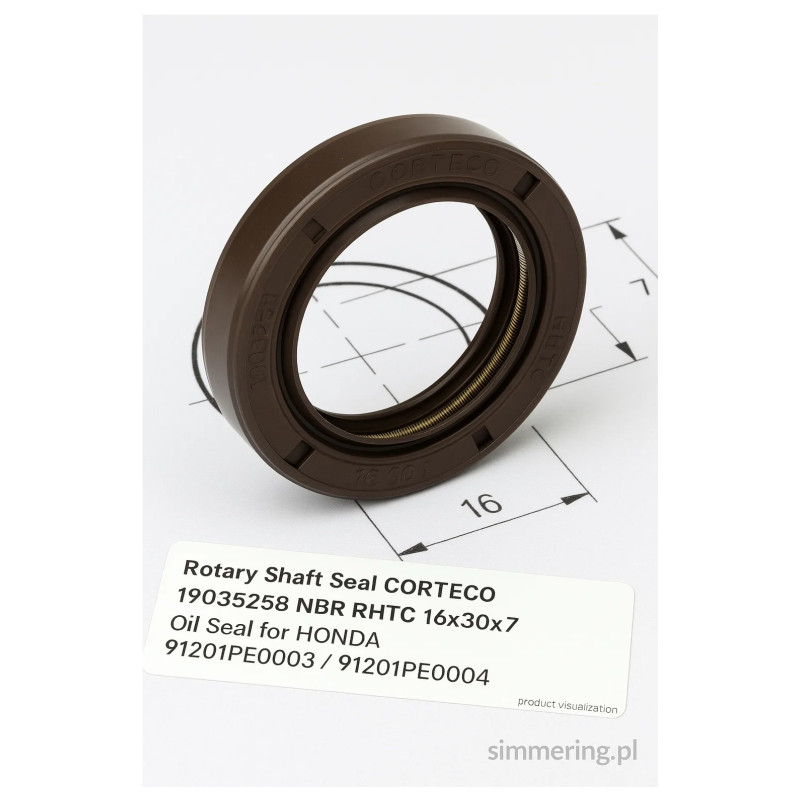 Rotary Shaft Seal CORTECO 19035258 NBR RHTC 16x30x7 | Oil Seal for HONDA 91201PE0003 / 91201PE0004
