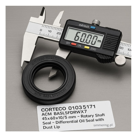 Uszczelniacz CORTECO 01035171 ACM BASLSFDRWX7 45x60x10/15 mm | Pierścień uszczelniający wału z wargą pyłoszczelną | Audi VAG