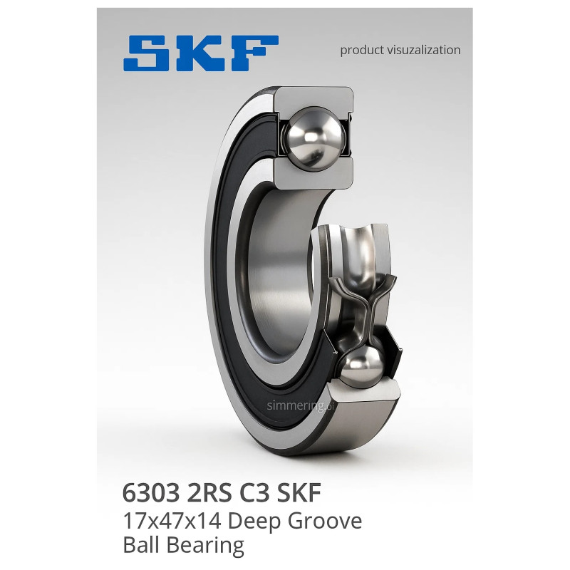 SKF 6303 2RS C3 – Deep Groove Ball Bearing 17x47x14 mm with Rubber Seals