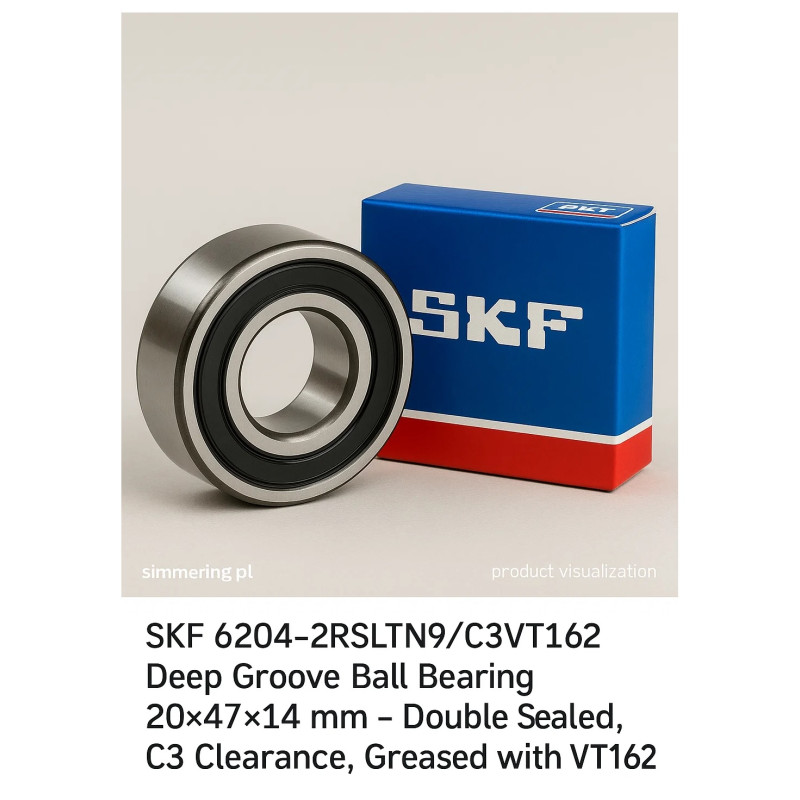 Łożysko kulkowe 6204‑2RSLTN9/C3VT162 SKF 20×47×14 mm – 2RSL uszczelnione, luz C3, VT162 smar