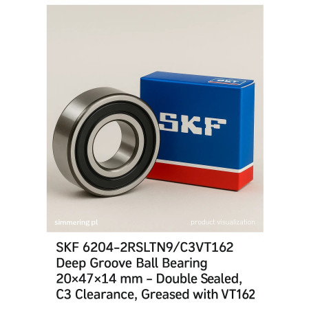 SKF 6204-2RSLTN9/C3VT162 Deep Groove Ball Bearing 20×47×14 mm – Double Sealed, C3 Clearance, Greased with VT162