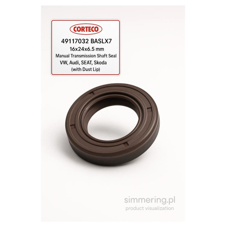 Uszczelniacz BASLX7 16x24x6.5 CORTECO 49117032 – Simmerring skrzyni manualnej VW/AUDI/SEAT/SKODA