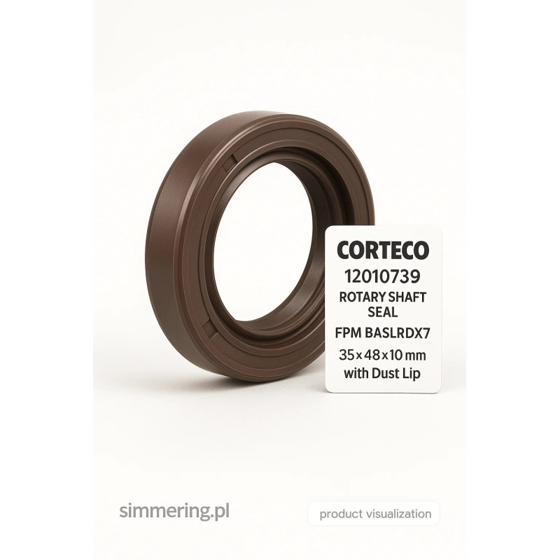 Rotary Shaft Seal CORTECO 12010739 FPM BASLRDX7 – Radial Oil Seal 35x48x10 mm with Dust Lip