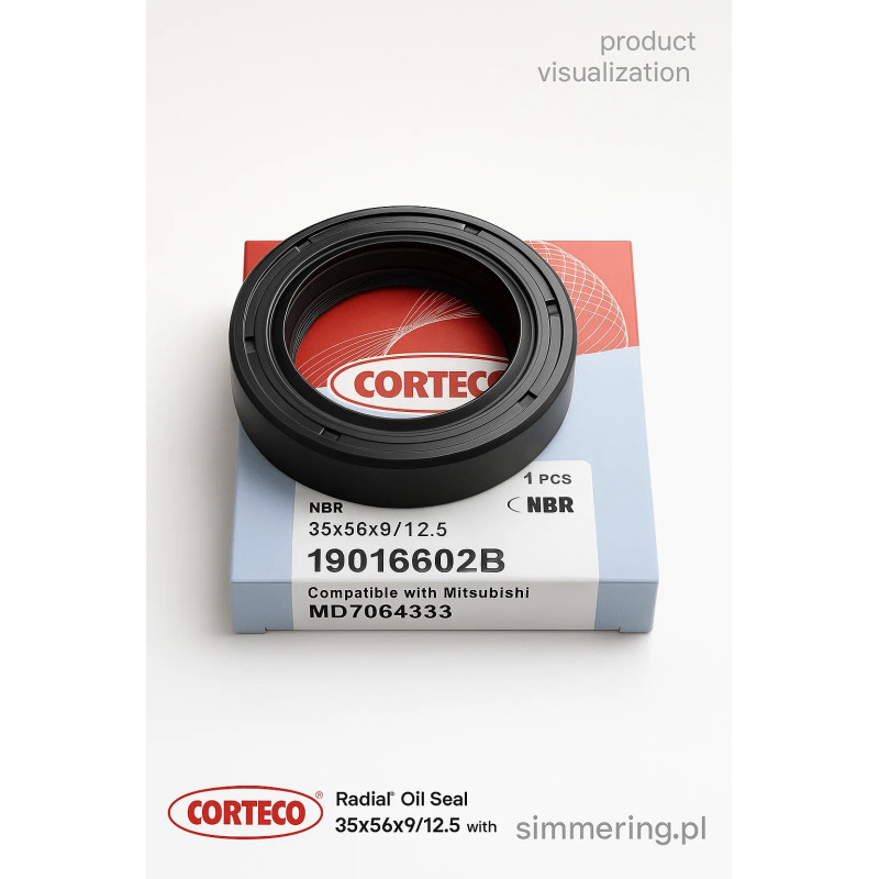 CORTECO 19016602 Radial Oil Seal | NBR LHTC9 Rotary Shaft Seal 35x56x9/12.5 with Dust Lip | Compatible with Mitsubishi MD706433