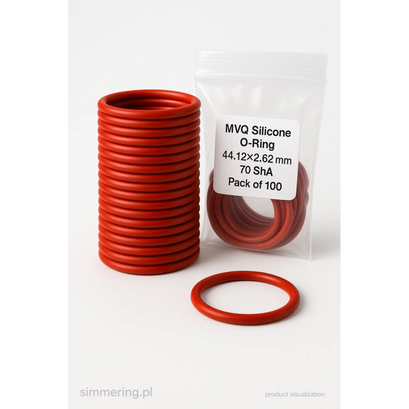 MVQ silicone O-Ring 44.12×2.62 mm 70 ShA – rubber sealing ring, pack of 100 pcs, high resistance to temperature, UV and ozone