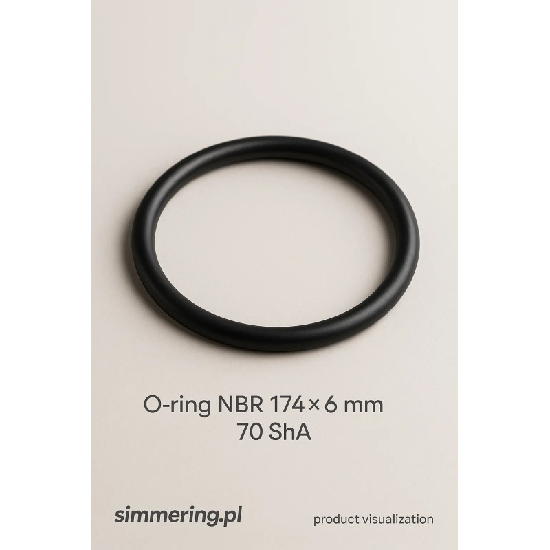 O-ring uszczelniający 174x6 mm z gumy NBR, twardość 70 Shore A, zastosowania przemysłowe i hydrauliczne