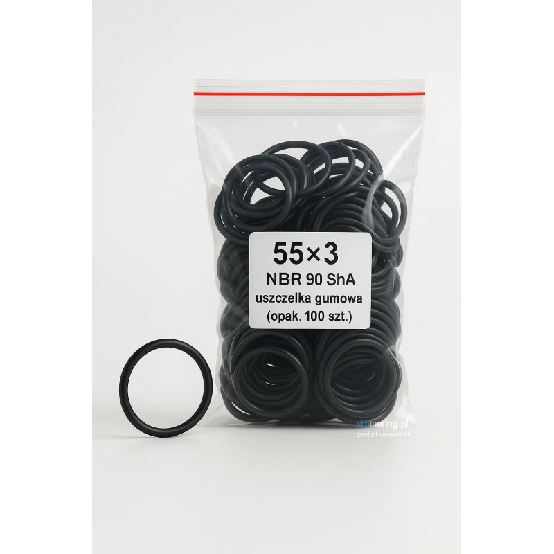 Oring 55x3 NBR 90 ShA – nitrile rubber sealing ring, oil and fuel resistant, bulk pack of 100 pcs, in stock Lublin, 24h shipping