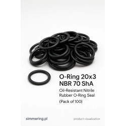 O-Ring 20x3 NBR 70 ShA – oil-resistant nitrile rubber O-ring seal, pack of 100, simmering.pl