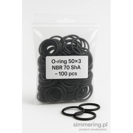 O-ring 50x3 NBR 70 ShA – opakowanie 100 sztuk, czarne uszczelki gumowe w woreczku strunowym simmering.pl