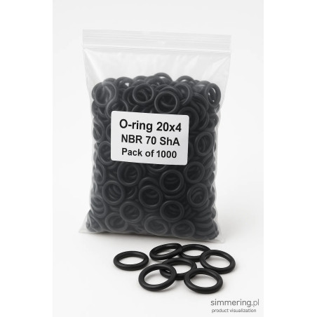 Oring 20x4 NBR 70 ShA – opakowanie 1000 sztuk, czarne uszczelki gumowe w woreczku strunowym simmering.pl