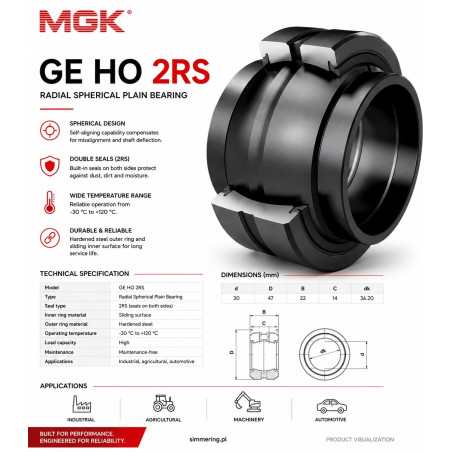 GE 60 HO 2RS MGK 60x90x54 Spherical Plain Bearing