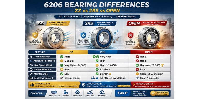 6206 Bearing Differences ZZ vs 2RS vs OPEN